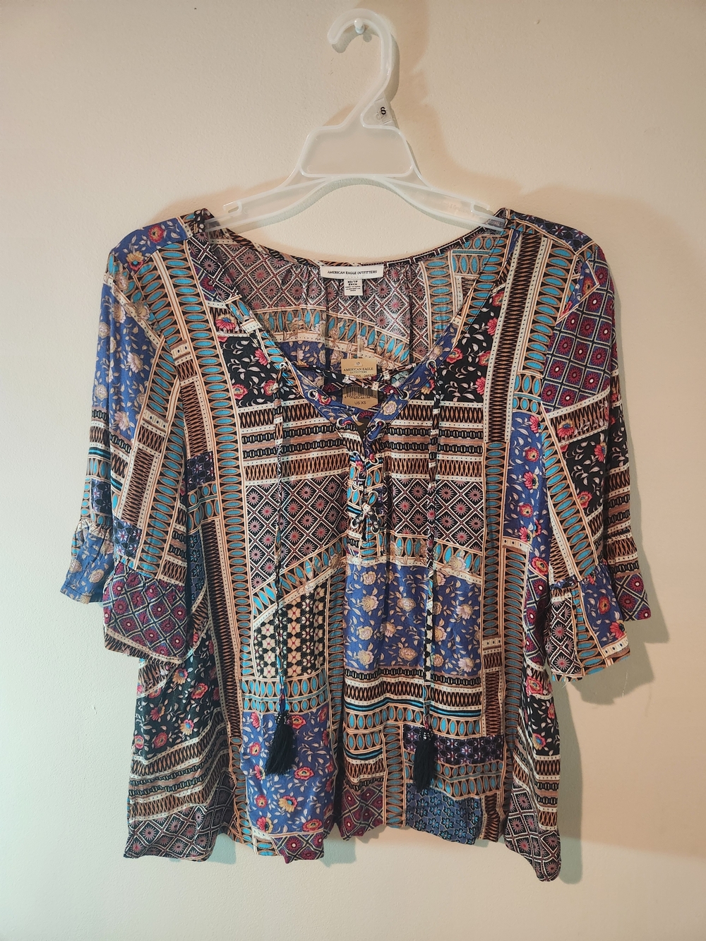 American Eagle Outfitters Boho Peasant Blouse Top Women XS Multicolor NWT